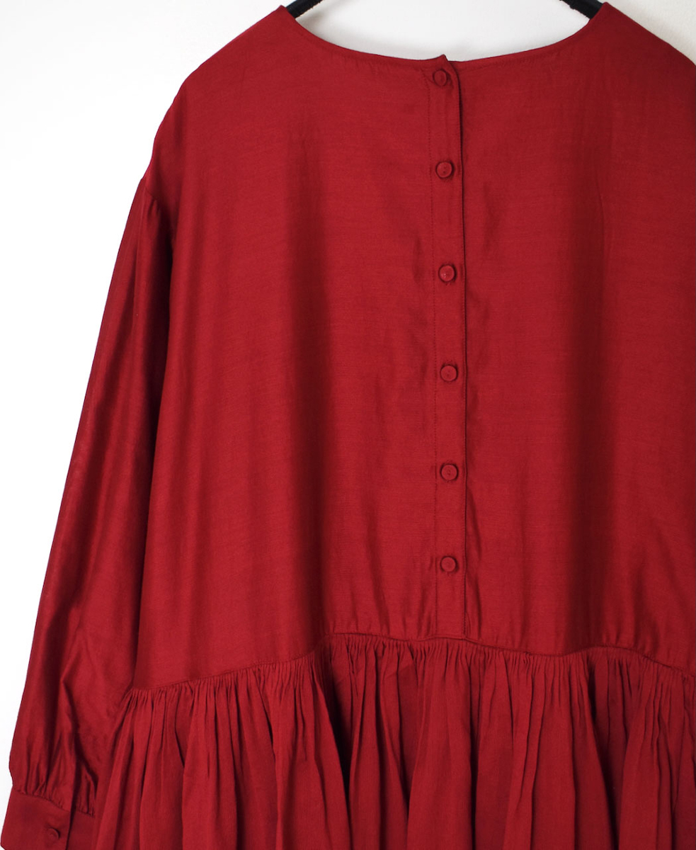 NMDS25544(ワンピース)  PLAIN COTTON SILK RAJASTHAN TUCK GATHERED DRESS