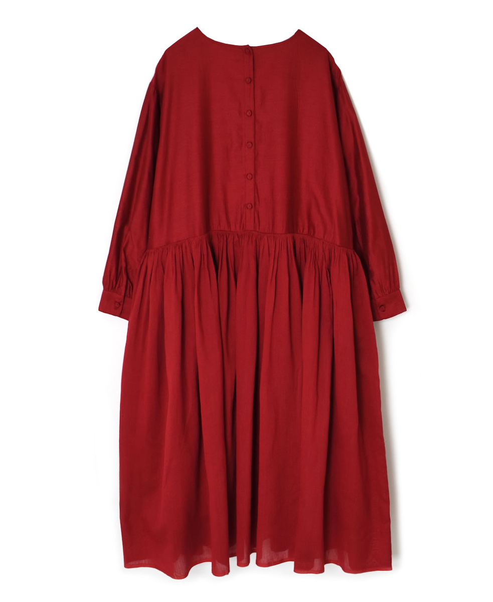 NMDS25544(ワンピース)  PLAIN COTTON SILK RAJASTHAN TUCK GATHERED DRESS
