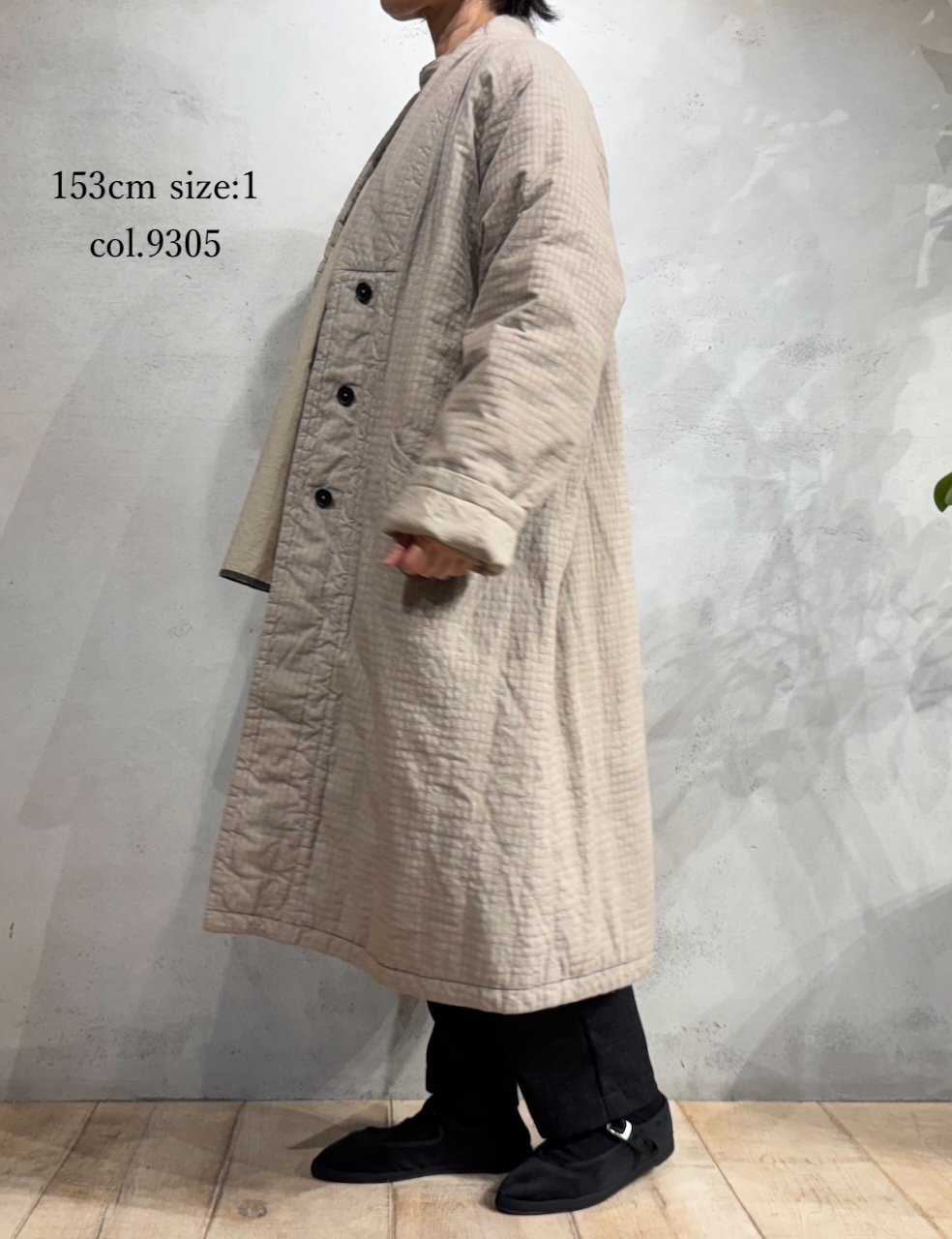 NMDS25561D(コート) PADDED ORGANIC COTTON CHECK (OVER DYE) V-COLLAR COAT