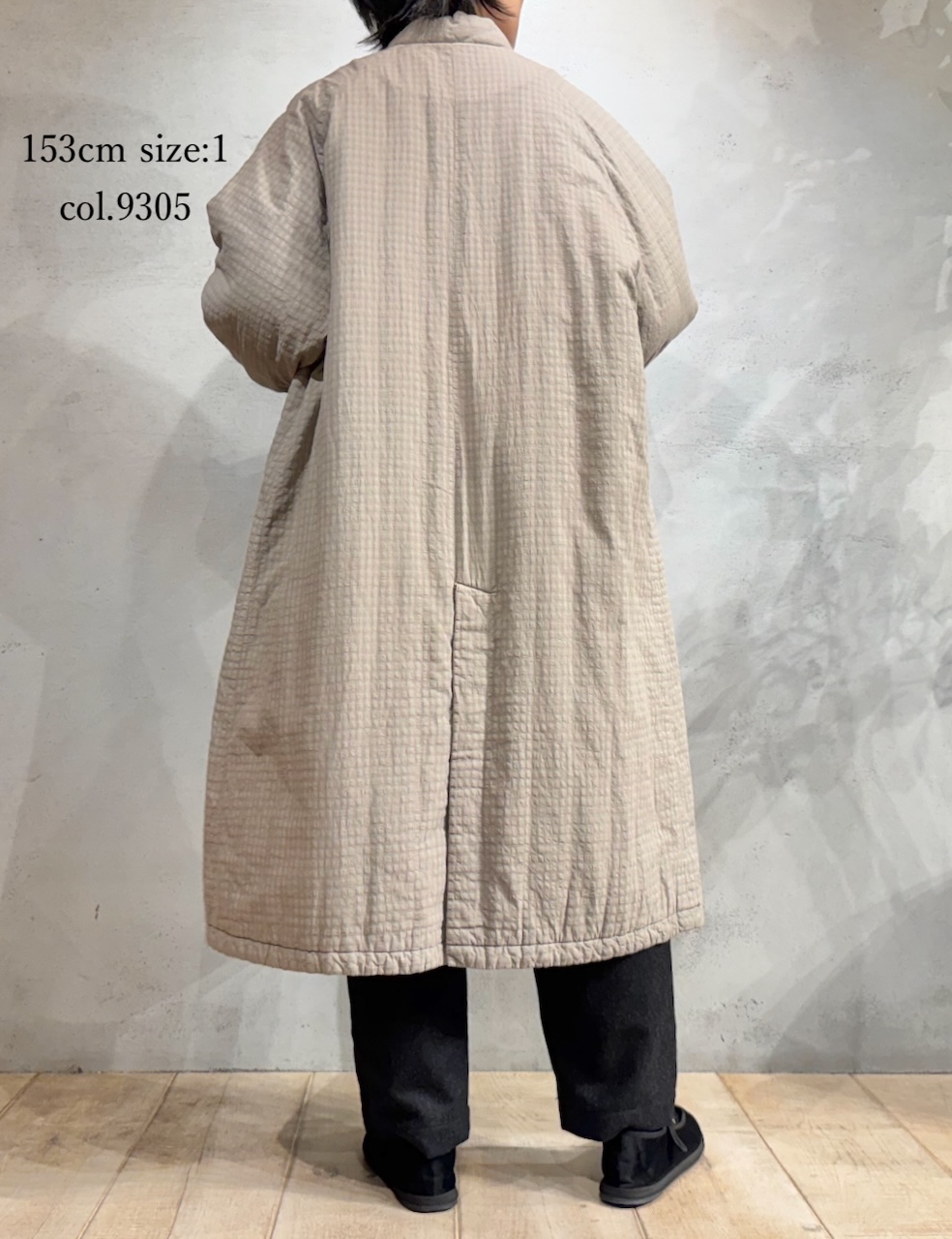 NMDS25561D(コート) PADDED ORGANIC COTTON CHECK (OVER DYE) V-COLLAR COAT