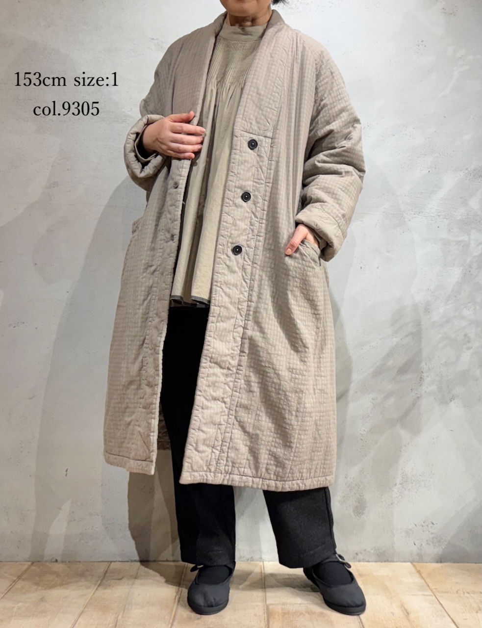 NMDS25561D(コート) PADDED ORGANIC COTTON CHECK (OVER DYE) V-COLLAR COAT