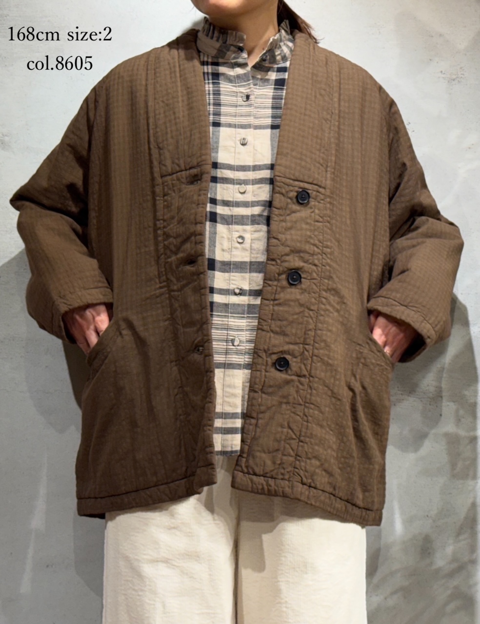 NMDS25562D(ジャケット) PADDED ORGANIC COTTON CHECK (OVER DYE) V-COLLAR JACKET