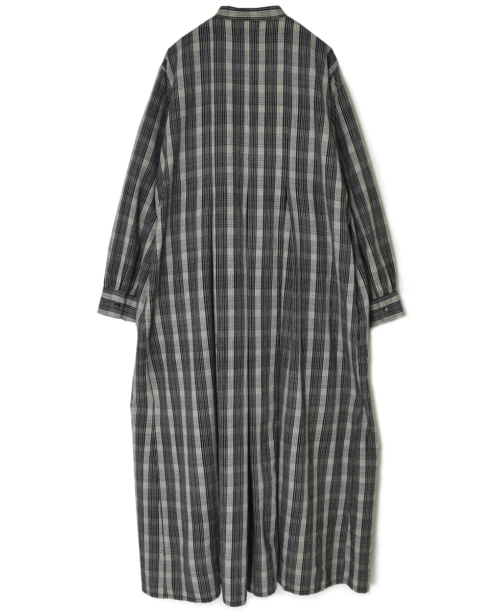 NMDS25594(ワンピース) WOOL COTTON CHECK INVERTED PLEATS BANDED SHIRT DRESS