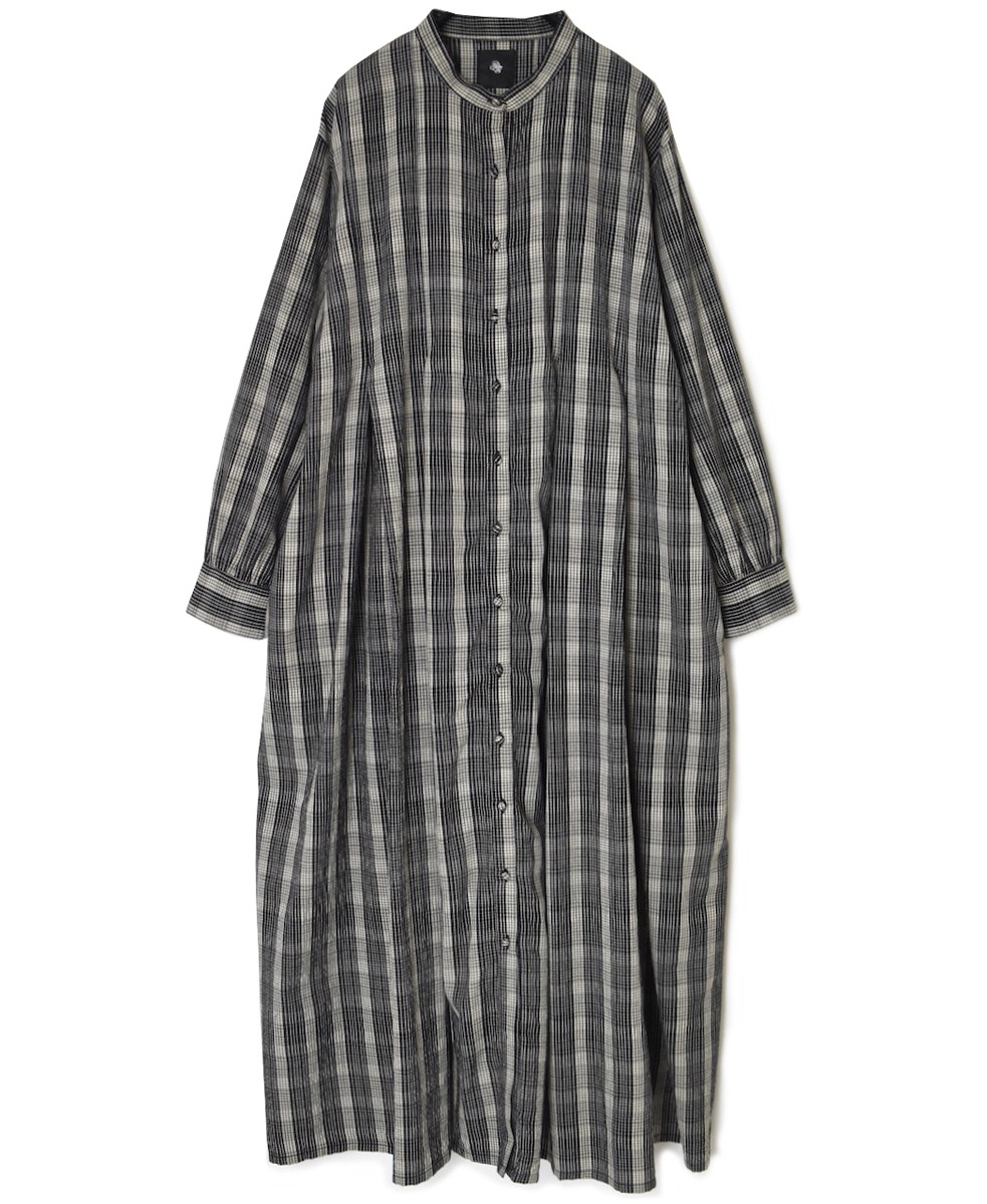 NMDS25594(ワンピース) WOOL COTTON CHECK INVERTED PLEATS BANDED SHIRT DRESS