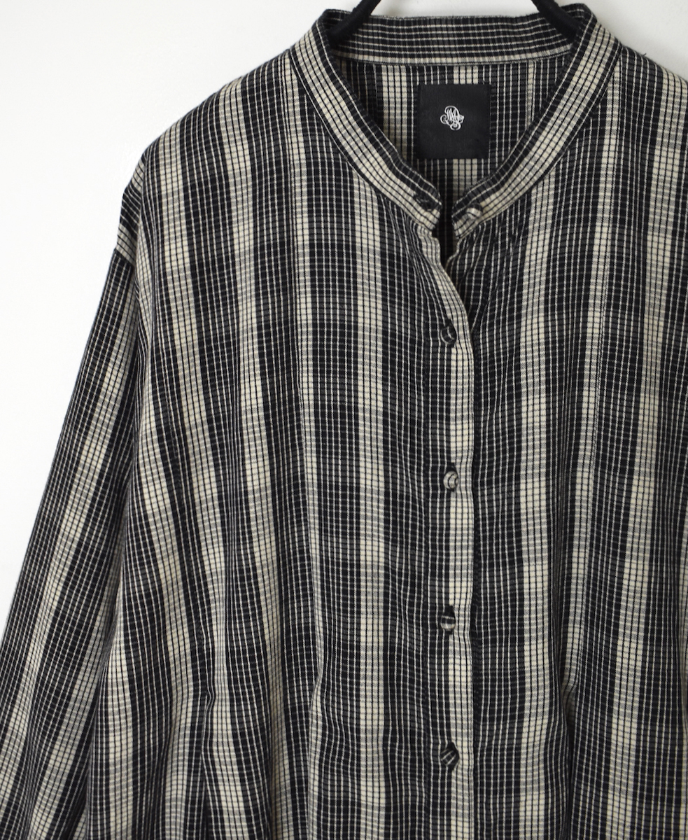 NMDS25594(ワンピース) WOOL COTTON CHECK INVERTED PLEATS BANDED SHIRT DRESS