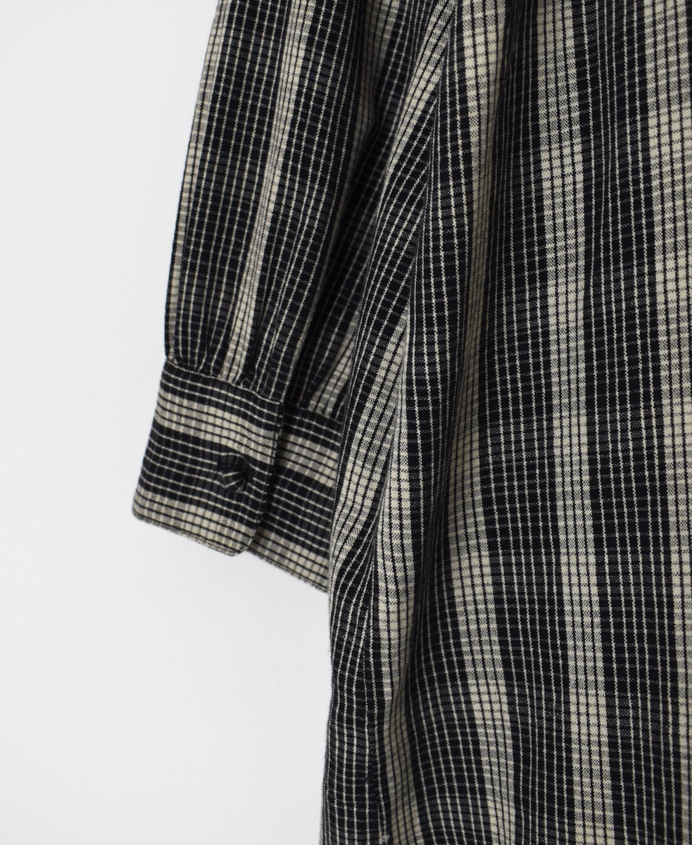 NMDS25594(ワンピース) WOOL COTTON CHECK INVERTED PLEATS BANDED SHIRT DRESS