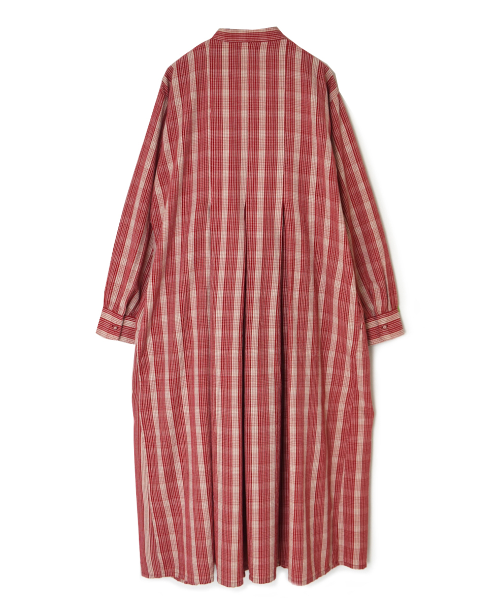 NMDS25594(ワンピース) WOOL COTTON CHECK INVERTED PLEATS BANDED SHIRT DRESS