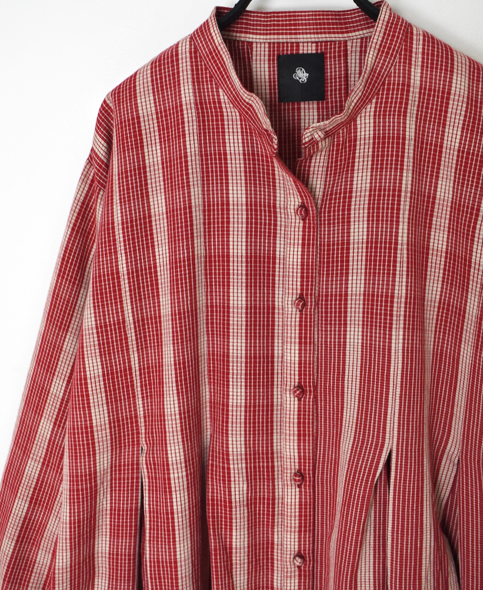 NMDS25594(ワンピース) WOOL COTTON CHECK INVERTED PLEATS BANDED SHIRT DRESS