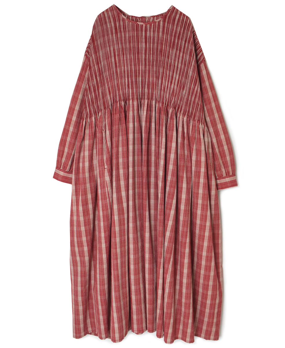 NMDS25593(ワンピース) WOOL COTTON CHECK CREW-NECK P/O DRESS WITH PINTUCK