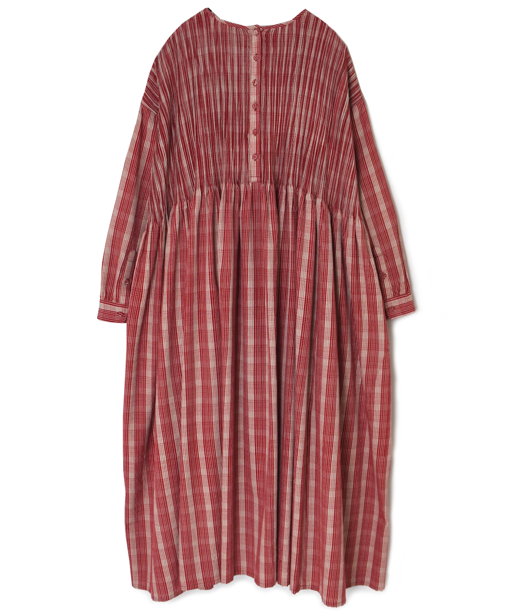 NMDS25593(ワンピース) WOOL COTTON CHECK CREW-NECK P/O DRESS WITH PINTUCK