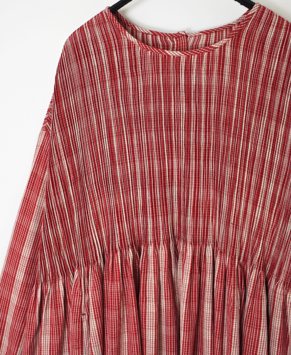 NMDS25593(ワンピース) WOOL COTTON CHECK CREW-NECK P/O DRESS WITH PINTUCK