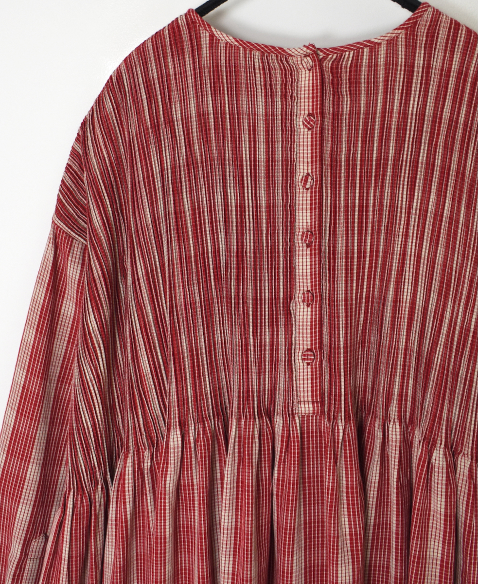 NMDS25593(ワンピース) WOOL COTTON CHECK CREW-NECK P/O DRESS WITH PINTUCK