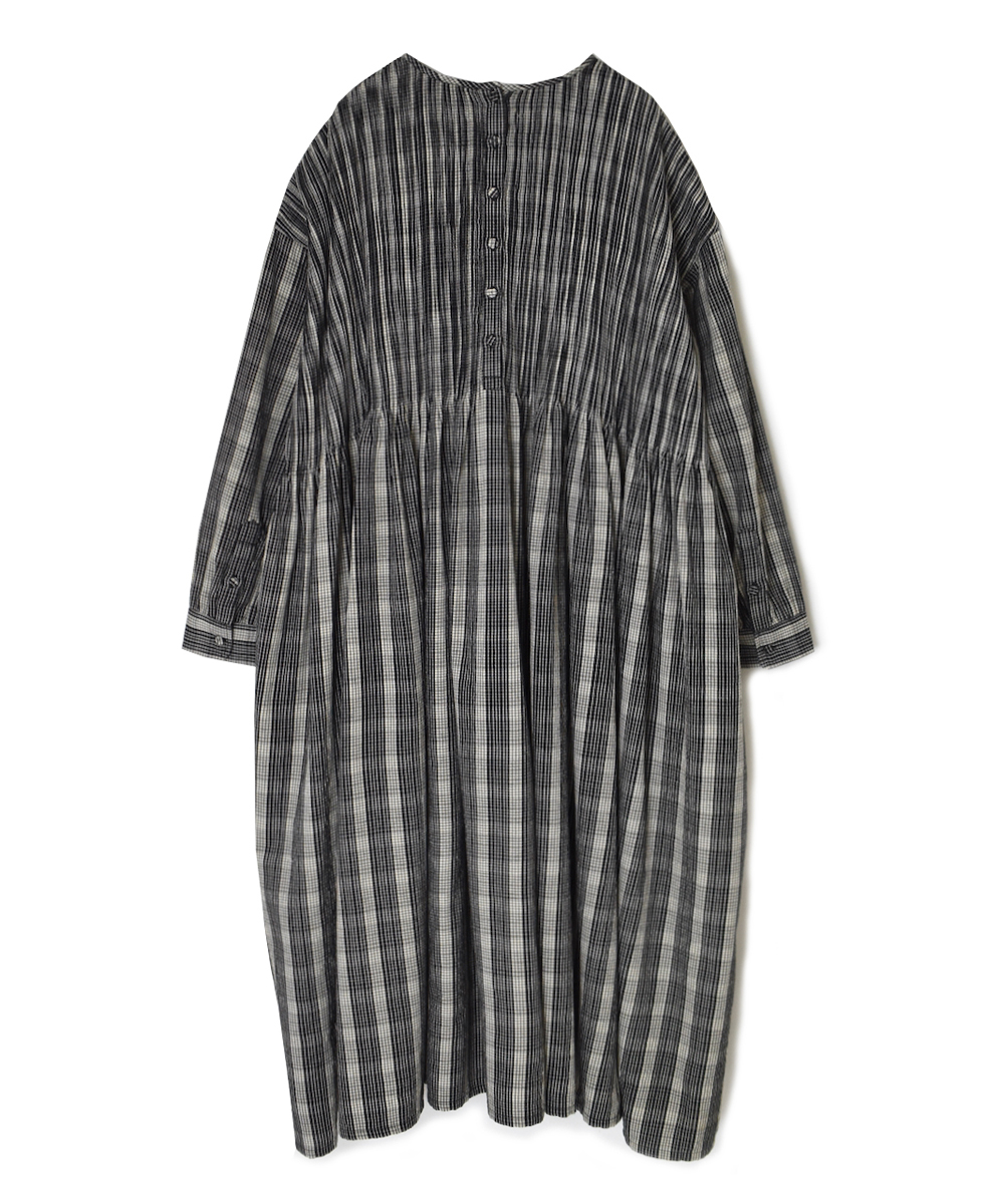 NMDS25593(ワンピース) WOOL COTTON CHECK CREW-NECK P/O DRESS WITH PINTUCK