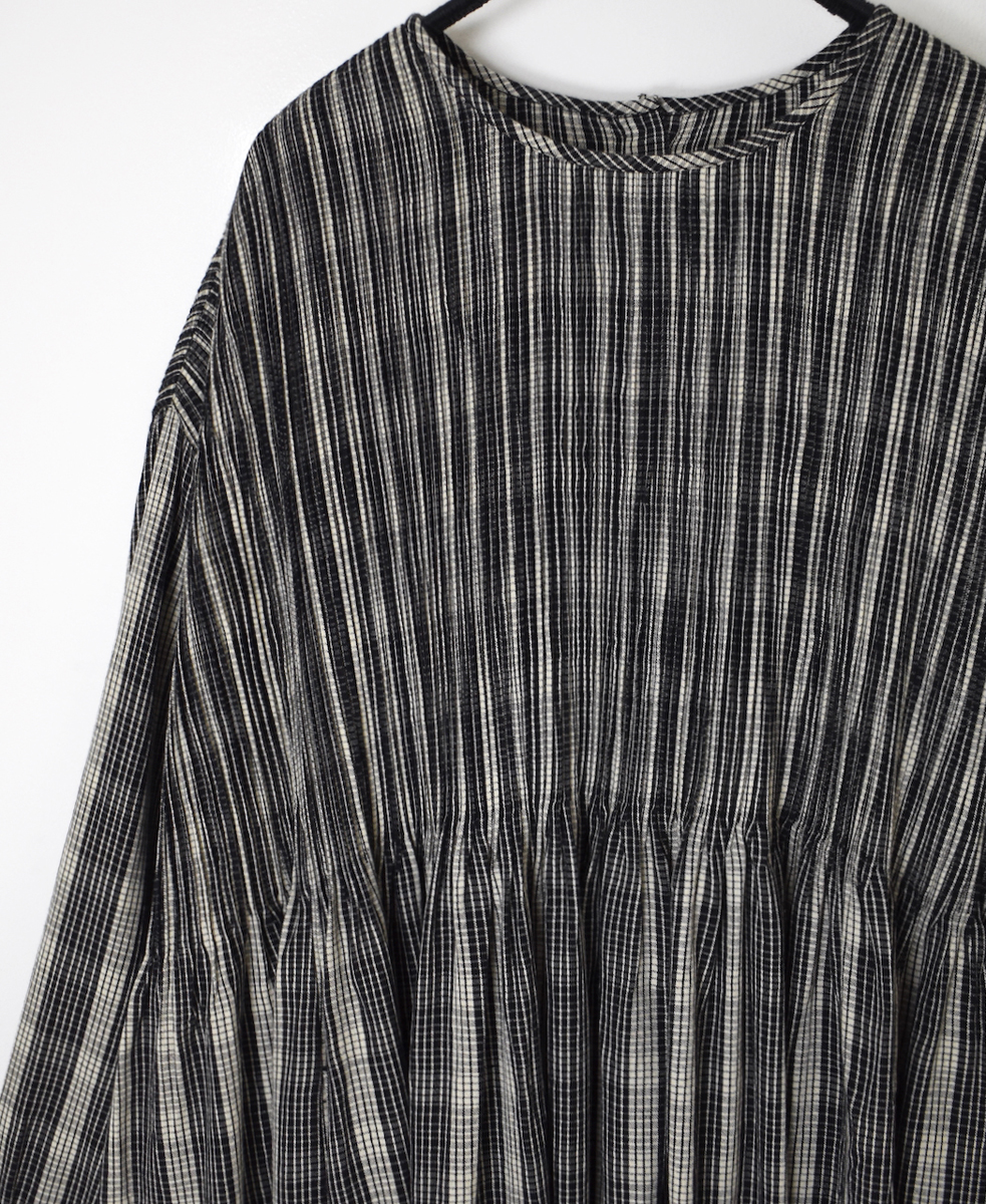 NMDS25593(ワンピース) WOOL COTTON CHECK CREW-NECK P/O DRESS WITH PINTUCK