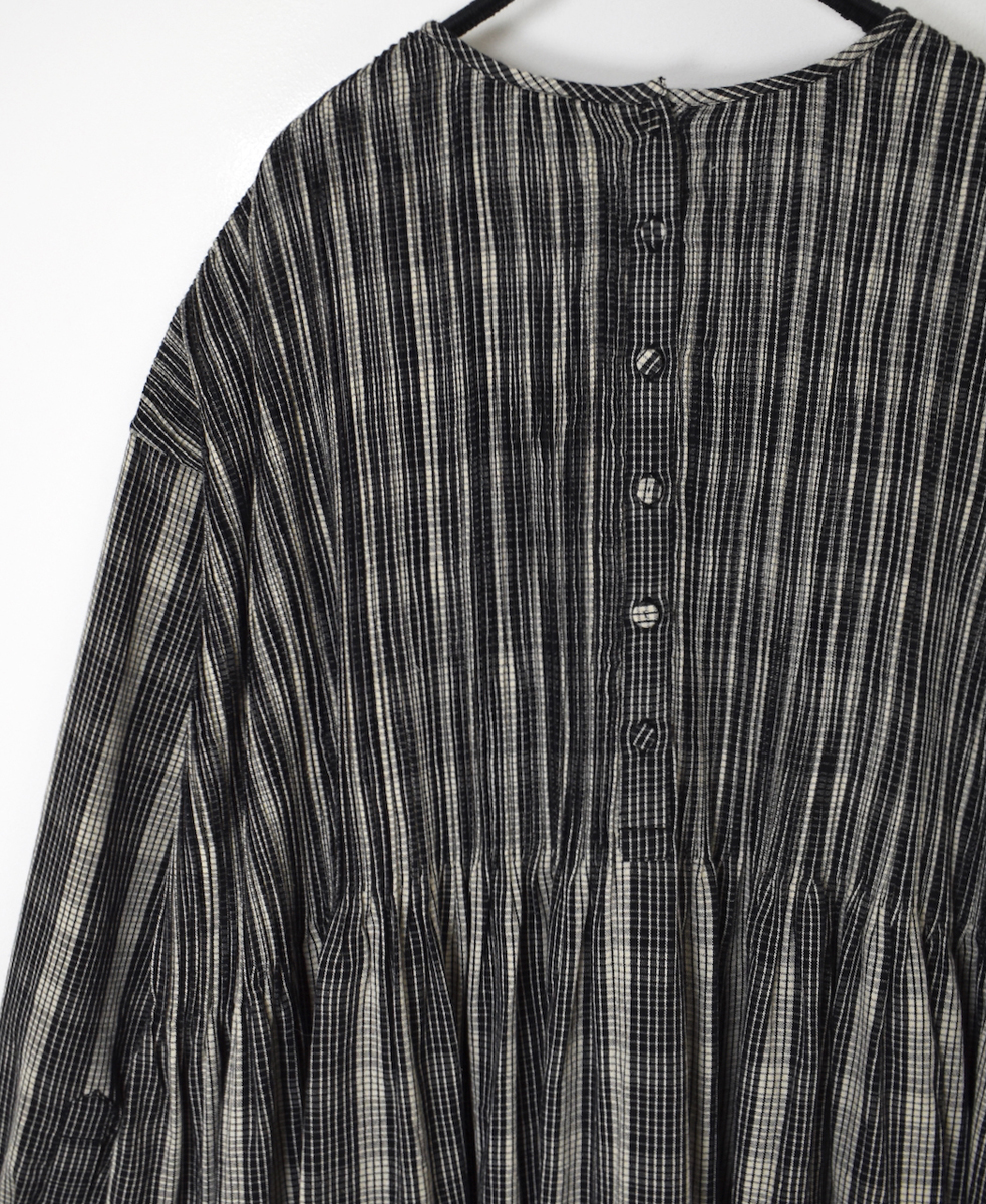 NMDS25593(ワンピース) WOOL COTTON CHECK CREW-NECK P/O DRESS WITH PINTUCK