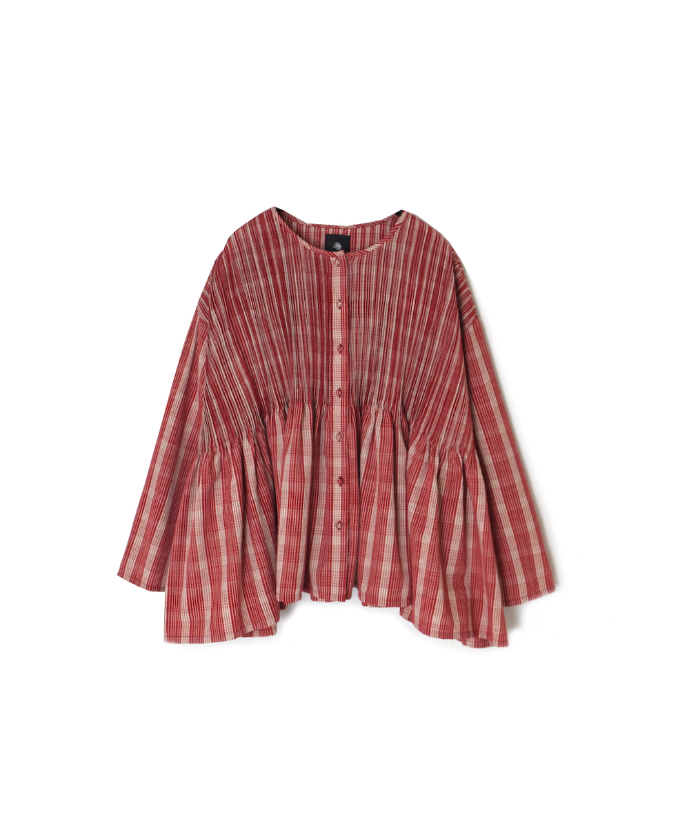 NMDS25592(シャツ) WOOL COTTON CHECK CREW-NECK BUTTON SHIRT WITH PINTUCK