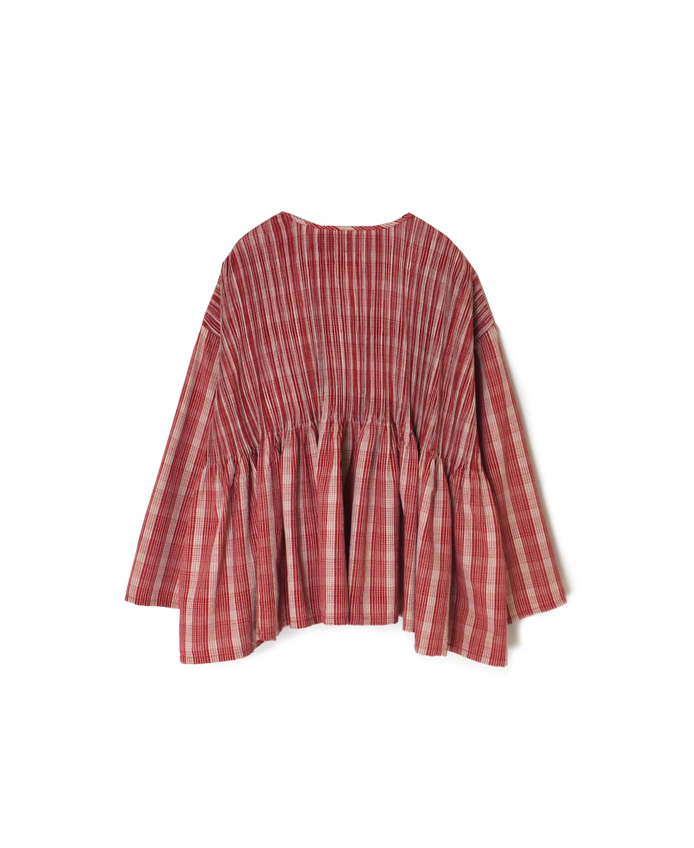 NMDS25592(シャツ) WOOL COTTON CHECK CREW-NECK BUTTON SHIRT WITH PINTUCK
