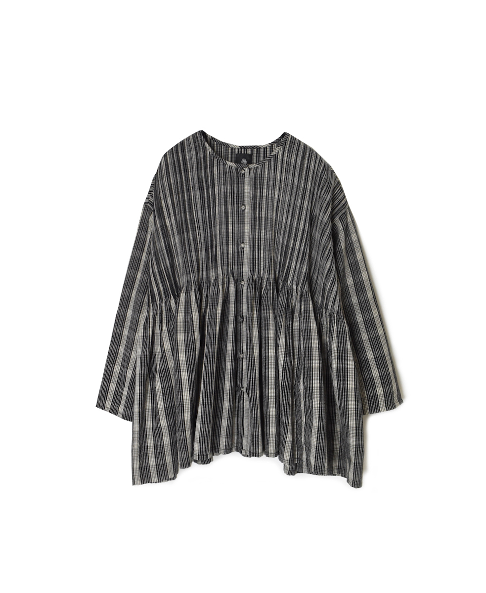 NMDS25592(シャツ) WOOL COTTON CHECK CREW-NECK BUTTON SHIRT WITH PINTUCK