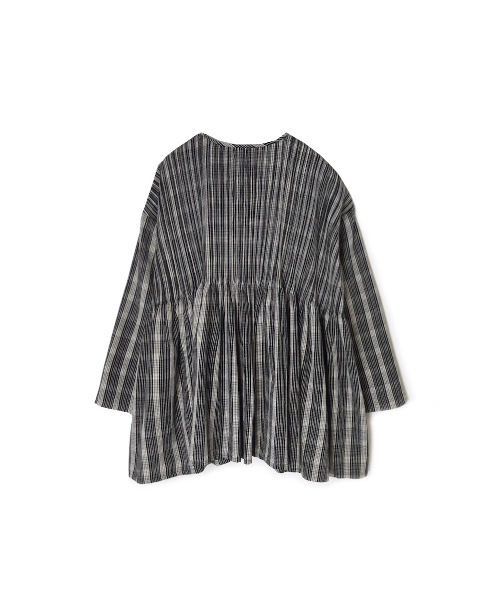NMDS25592(シャツ) WOOL COTTON CHECK CREW-NECK BUTTON SHIRT WITH PINTUCK