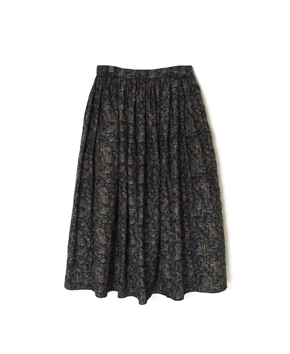 NMDS25574(スカート) STITCHED BANGALORE SILK PAISLEY PRINT RAJASTHAN TUCK GATHERED SKIRT WITH LINING
