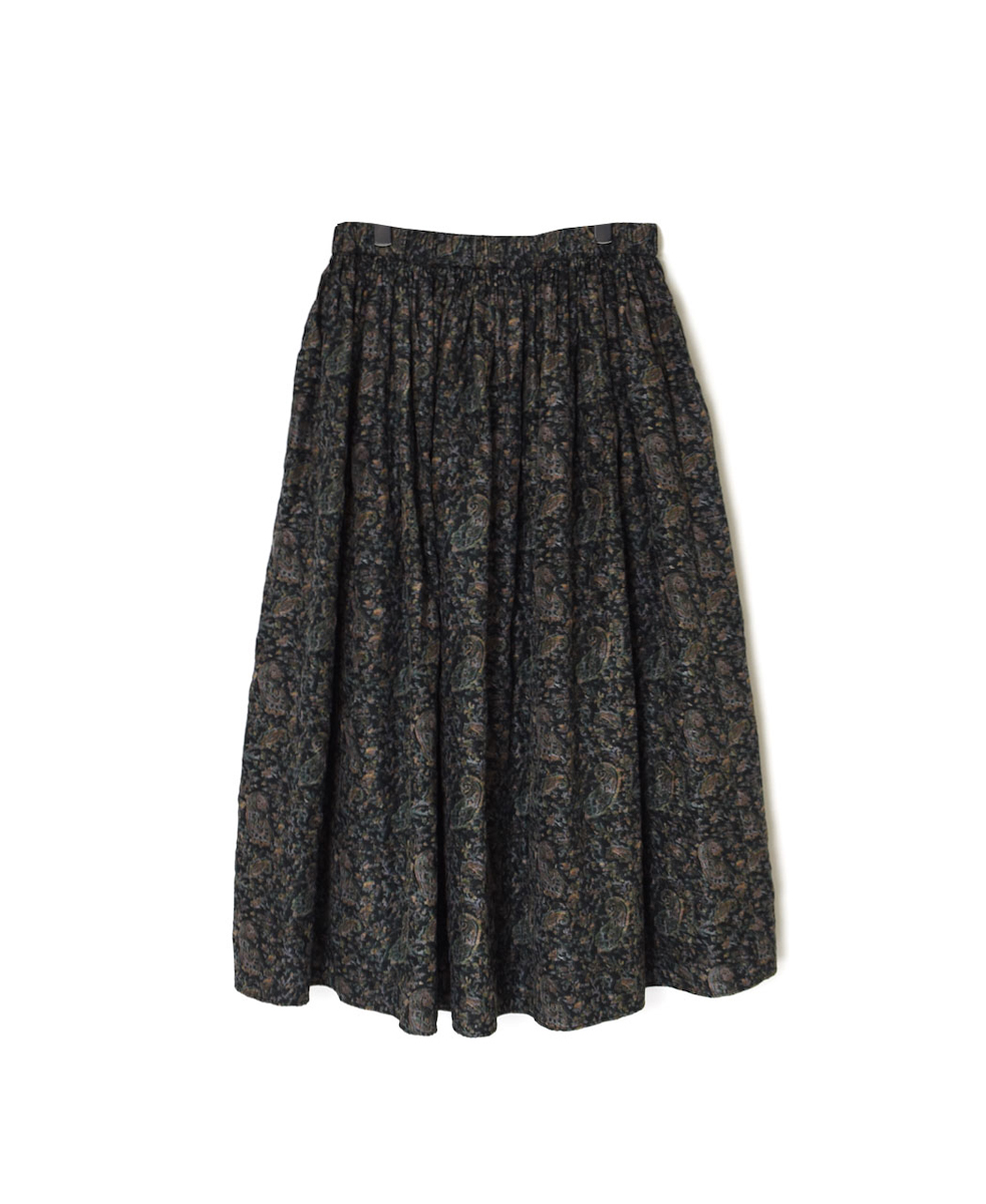NMDS25574(スカート) STITCHED BANGALORE SILK PAISLEY PRINT RAJASTHAN TUCK GATHERED SKIRT WITH LINING