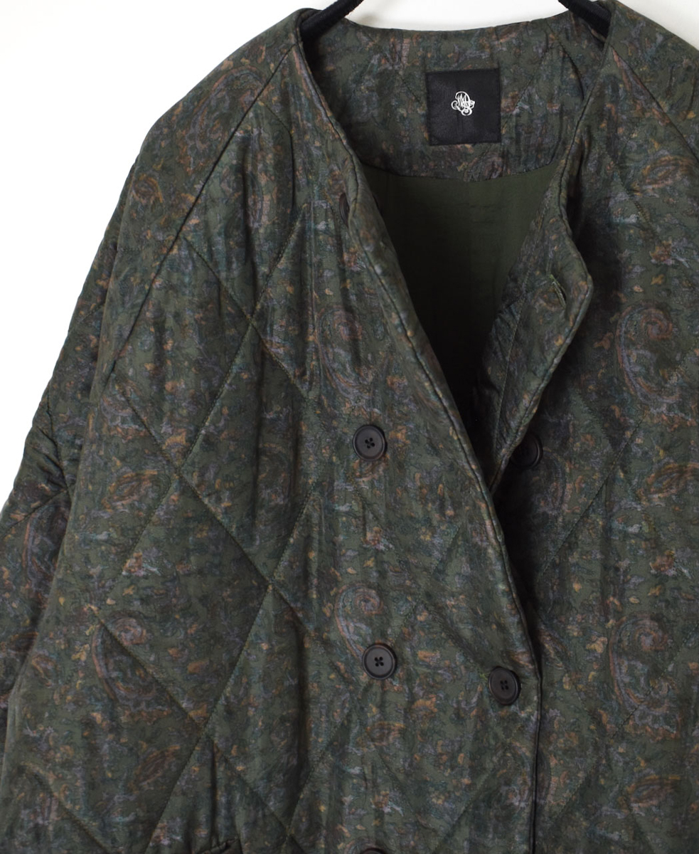 NMDS25572(ジャケット) PADDED BANGALORE SILK PAISLEY PRINT NO-COLLAR DOUBLE JACKET