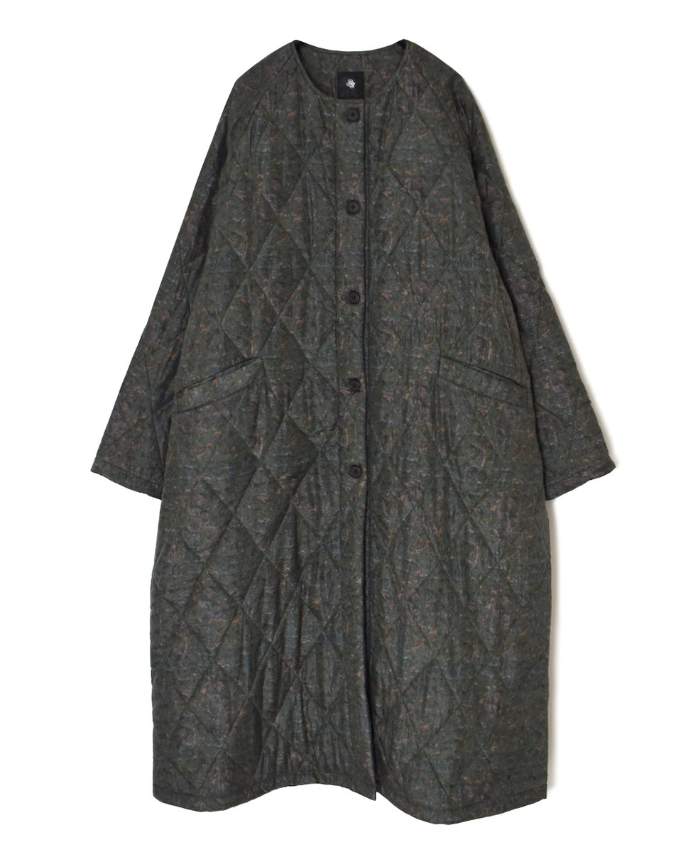 NMDS25571(コート) PADDED BANGALORE SILK PAISLEY PRINT C-NECK FRONT BUTTON COAT