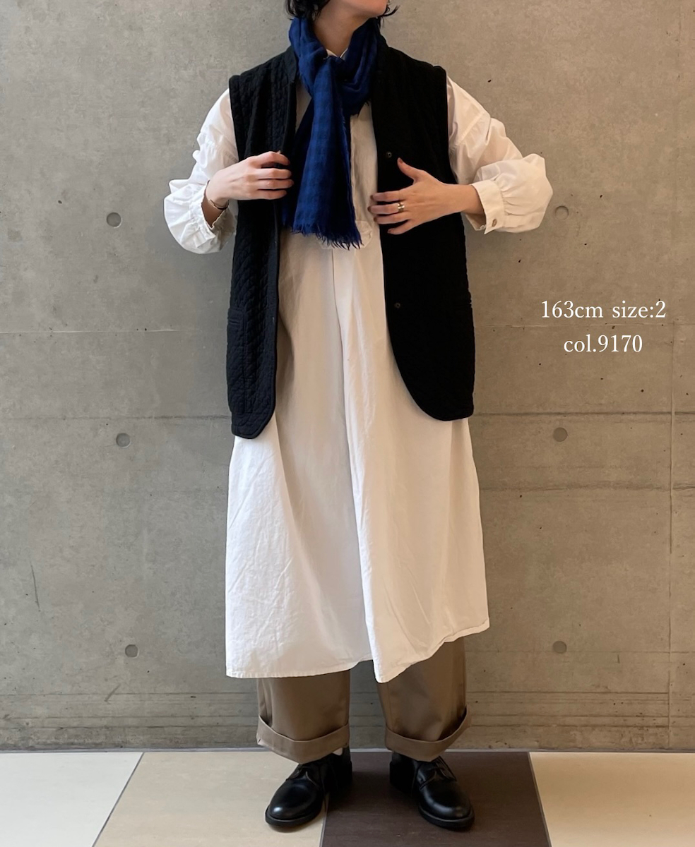 INAM2555PD(ワンピース) 40s POPLIN OVER DYE WORK GATHERED SHIRT DRESS