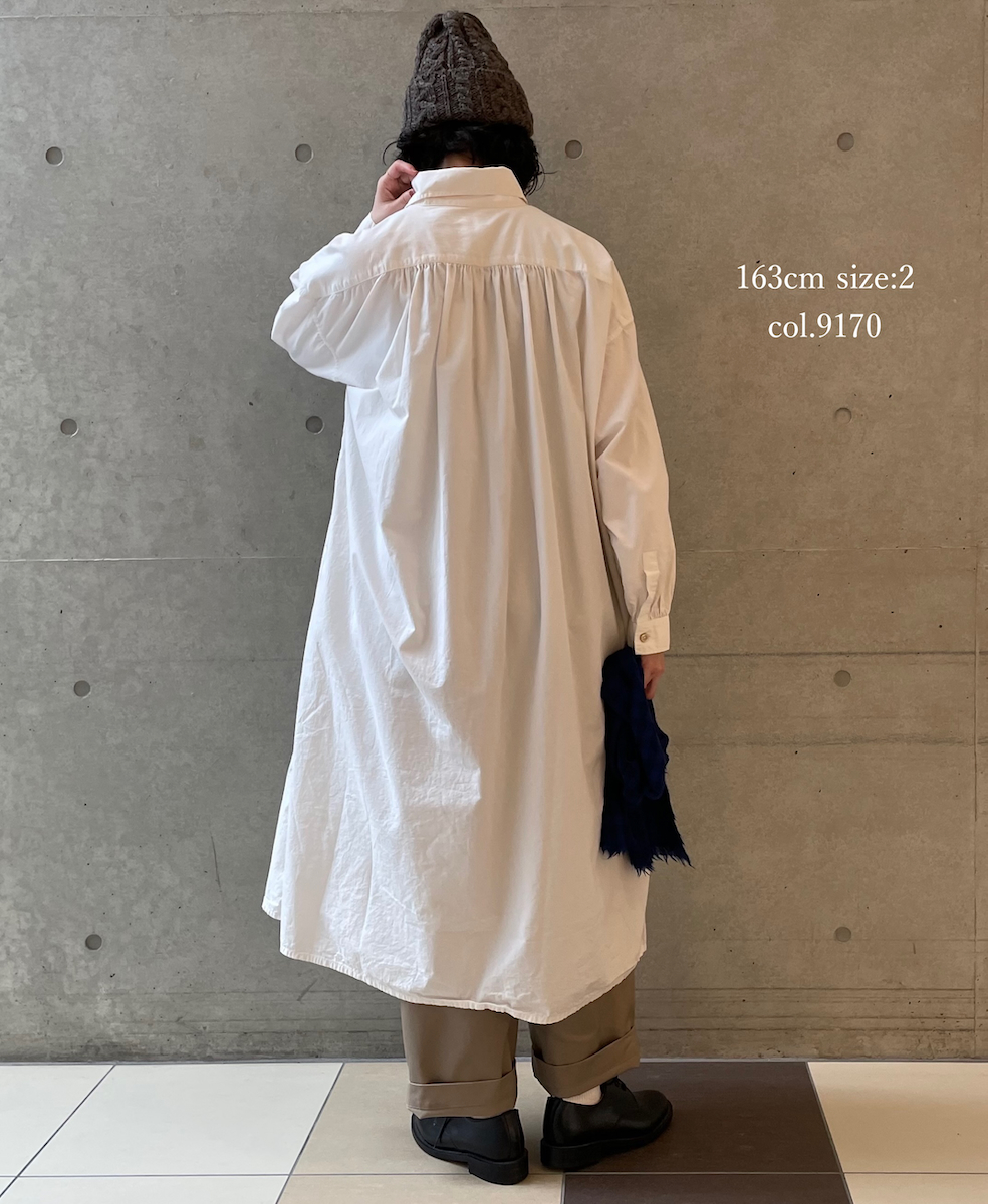 INAM2555PD(ワンピース) 40s POPLIN OVER DYE WORK GATHERED SHIRT DRESS