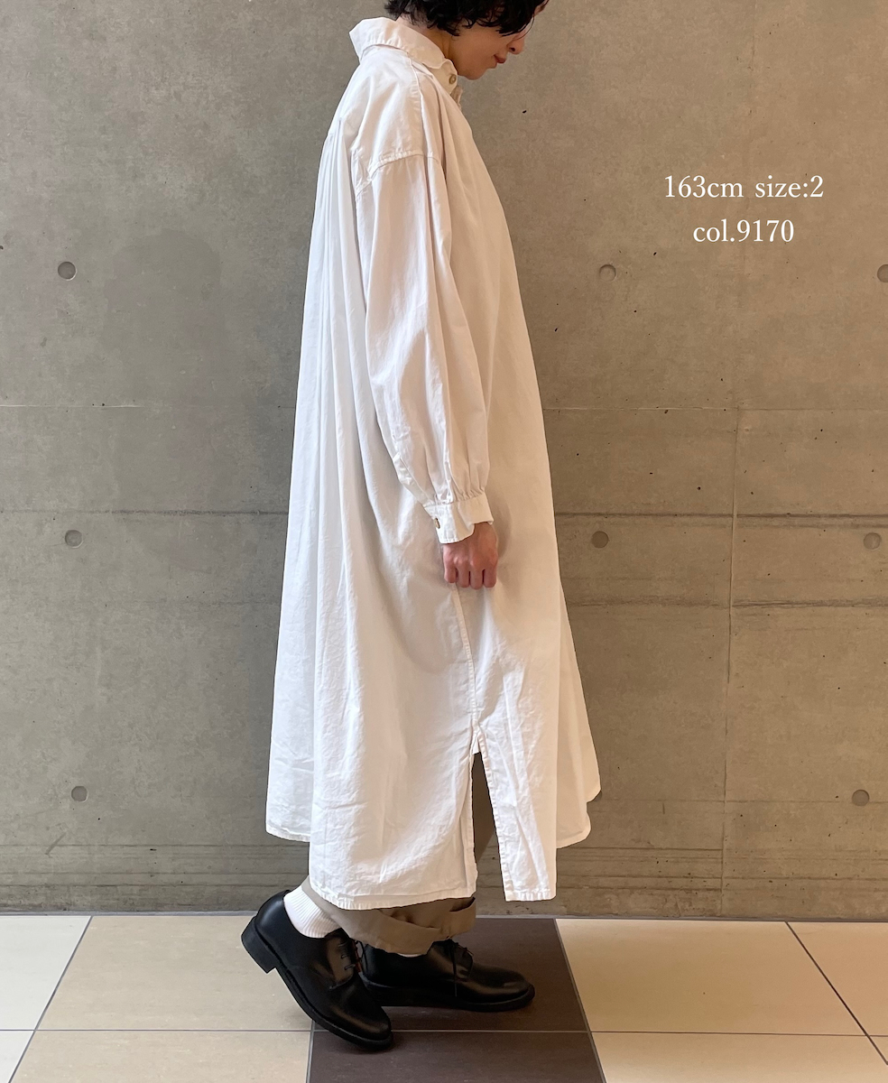 INAM2555PD(ワンピース) 40s POPLIN OVER DYE WORK GATHERED SHIRT DRESS