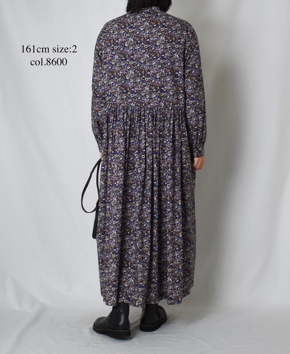 NSL25552(ワンピース) 40s POPLIN MEDIUM FLOWER PRINT BANDED COLLAR DRESS