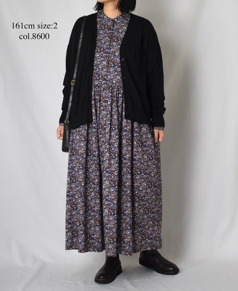 NSL25552(ワンピース) 40s POPLIN MEDIUM FLOWER PRINT BANDED COLLAR DRESS