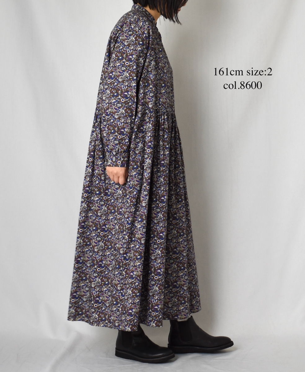 NSL25552(ワンピース) 40s POPLIN MEDIUM FLOWER PRINT BANDED COLLAR DRESS
