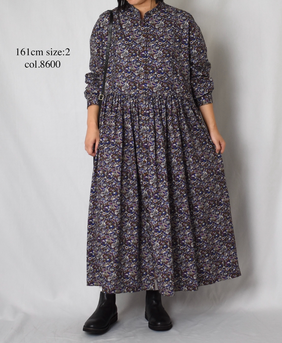 NSL25552(ワンピース) 40s POPLIN MEDIUM FLOWER PRINT BANDED COLLAR DRESS