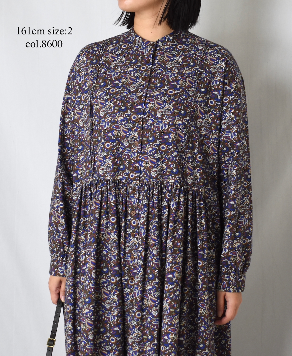 NSL25552(ワンピース) 40s POPLIN MEDIUM FLOWER PRINT BANDED COLLAR DRESS