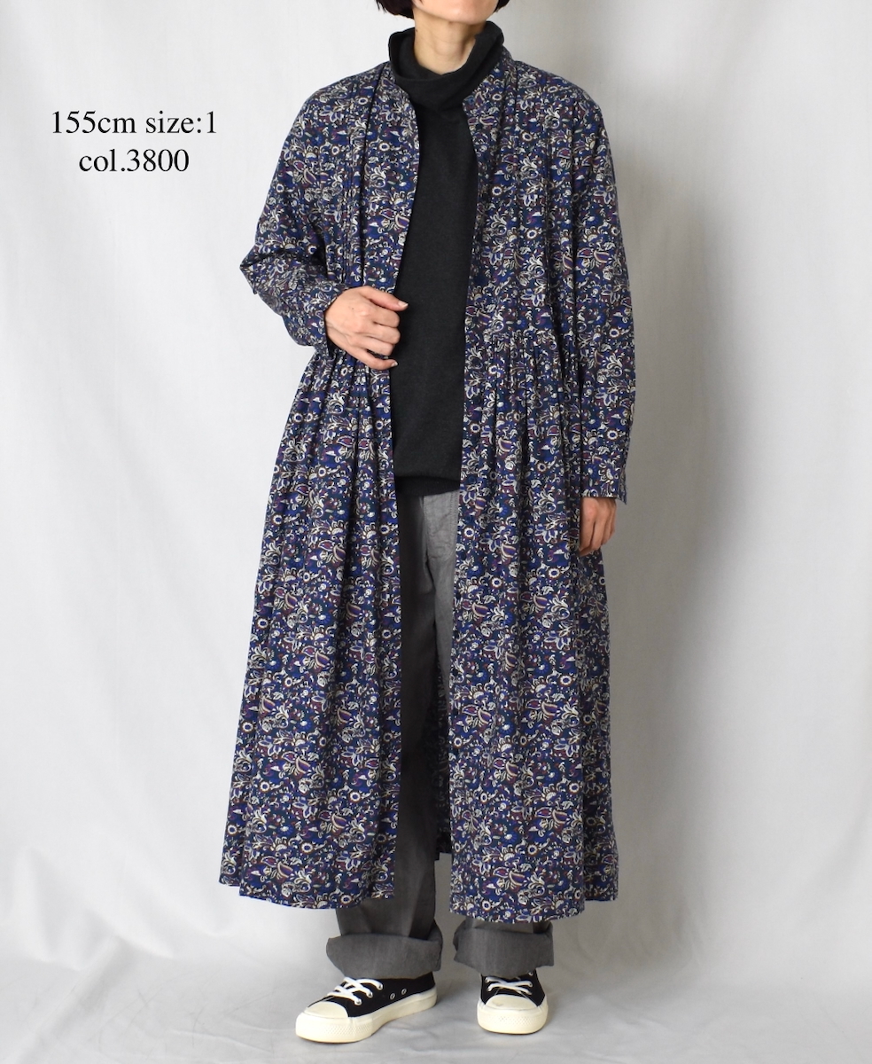 NSL25552(ワンピース) 40s POPLIN MEDIUM FLOWER PRINT BANDED COLLAR DRESS