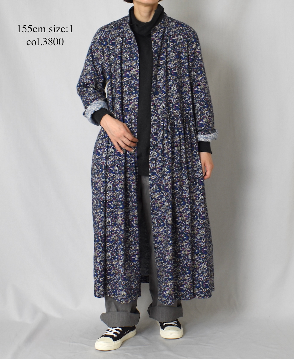 NSL25552(ワンピース) 40s POPLIN MEDIUM FLOWER PRINT BANDED COLLAR DRESS