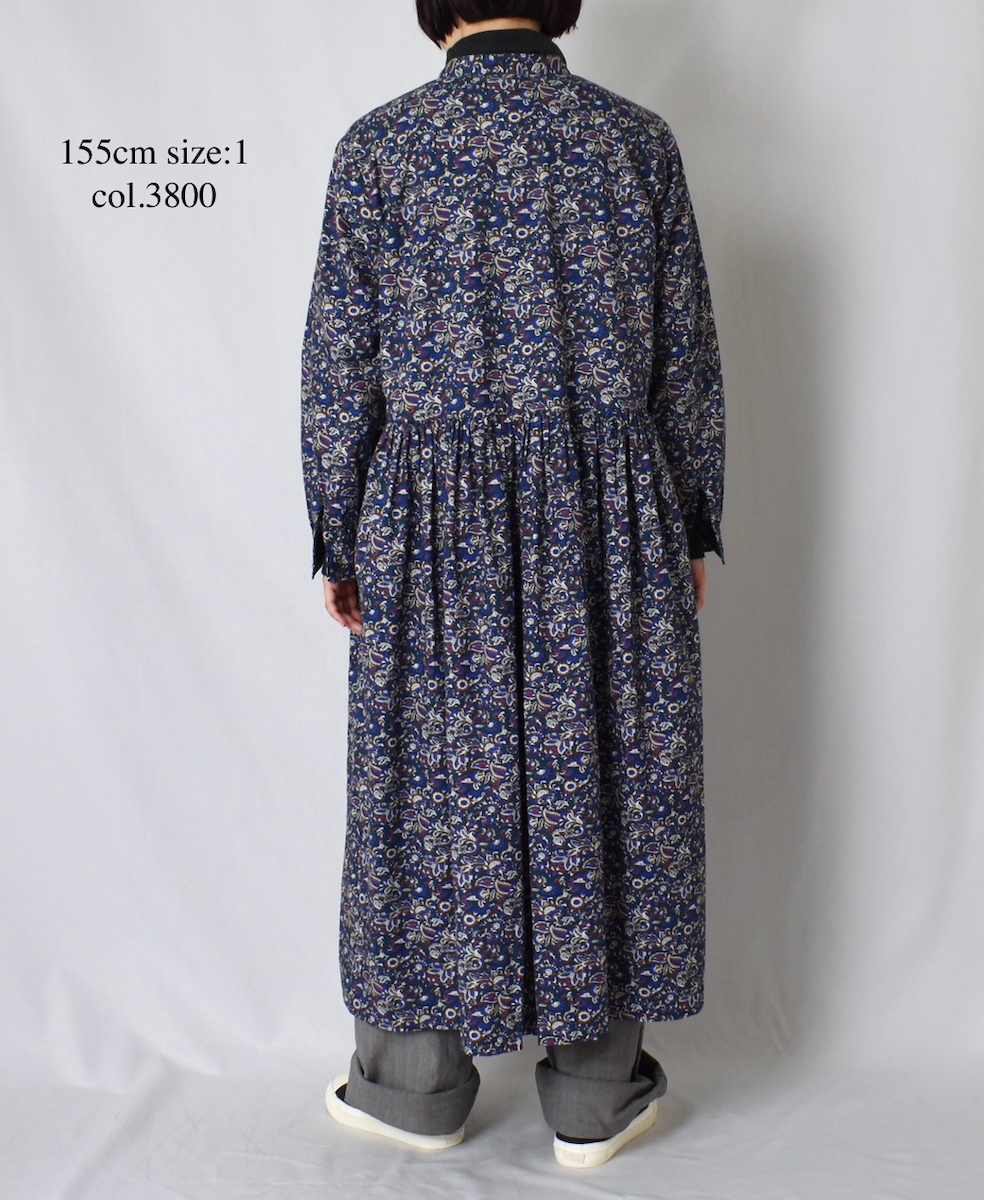 NSL25552(ワンピース) 40s POPLIN MEDIUM FLOWER PRINT BANDED COLLAR DRESS