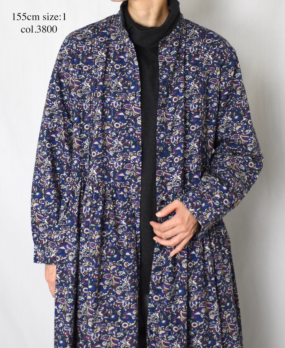 NSL25552(ワンピース) 40s POPLIN MEDIUM FLOWER PRINT BANDED COLLAR DRESS