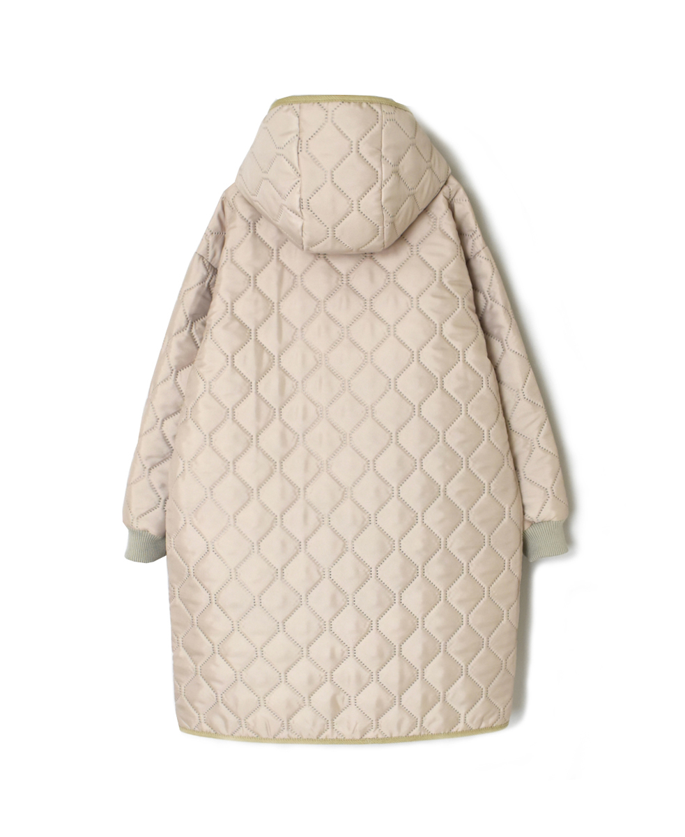 NAM2562PP(コート) PLAIN POLYESTERxPLAIN POLYESTER HEAT QUILT OVERSIZED MID-LENGTH HOODED COAT WITH RIBBED CUFF