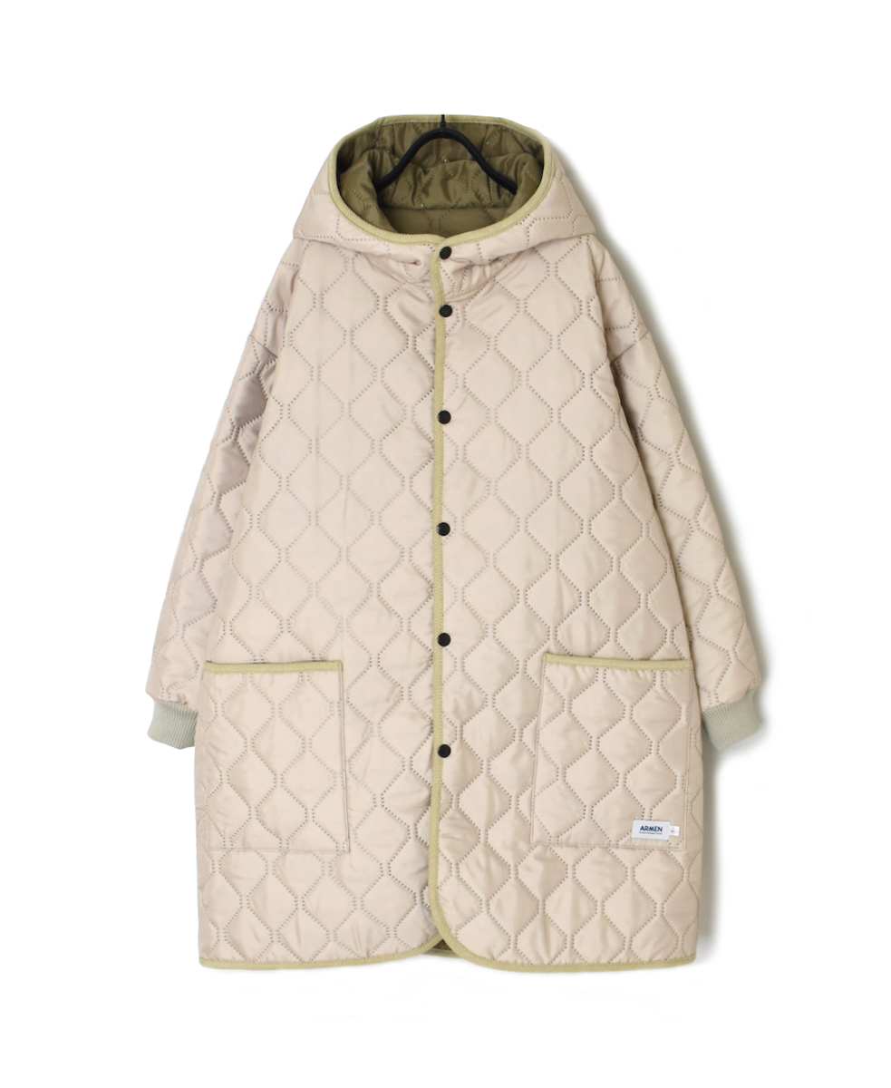 NAM2562PP(コート) PLAIN POLYESTERxPLAIN POLYESTER HEAT QUILT OVERSIZED MID-LENGTH HOODED COAT WITH RIBBED CUFF