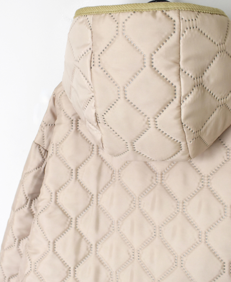 NAM2562PP(コート) PLAIN POLYESTERxPLAIN POLYESTER HEAT QUILT OVERSIZED MID-LENGTH HOODED COAT WITH RIBBED CUFF