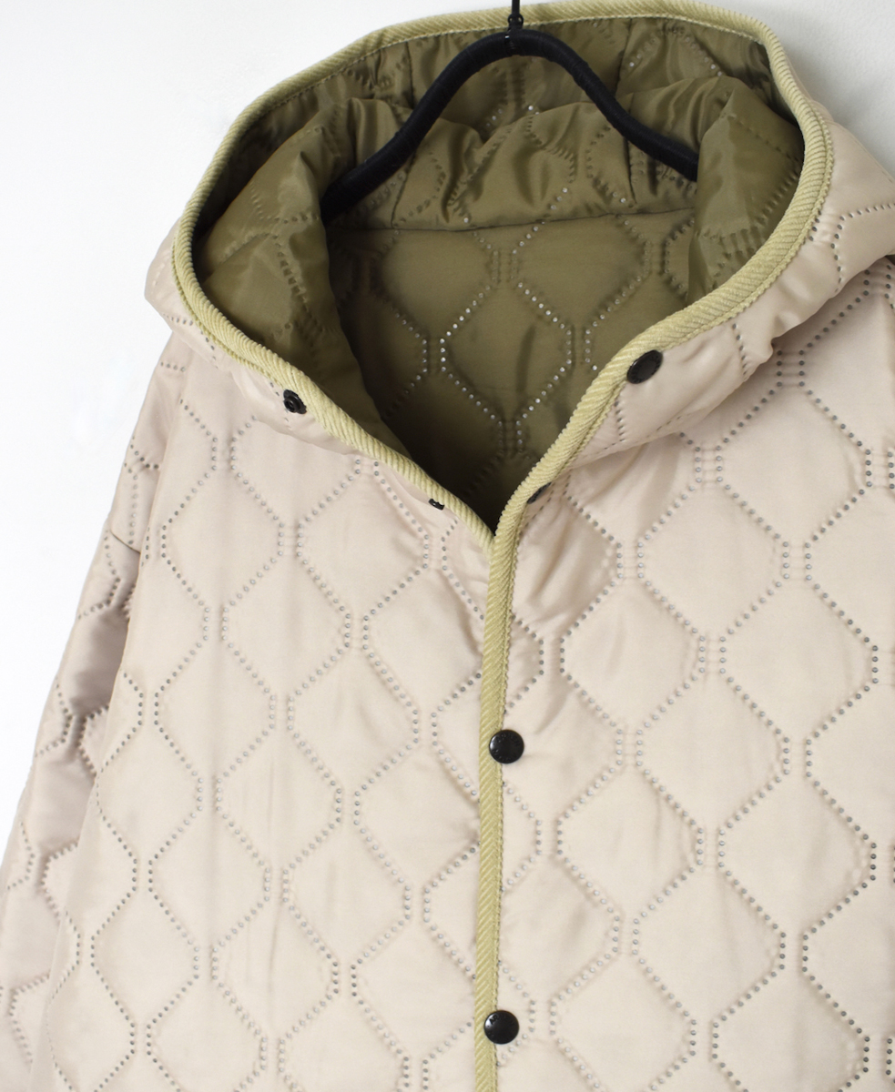NAM2562PP(コート) PLAIN POLYESTERxPLAIN POLYESTER HEAT QUILT OVERSIZED MID-LENGTH HOODED COAT WITH RIBBED CUFF