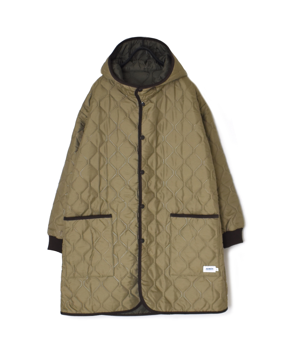 NAM2562PP(コート) PLAIN POLYESTERxPLAIN POLYESTER HEAT QUILT OVERSIZED MID-LENGTH HOODED COAT WITH RIBBED CUFF