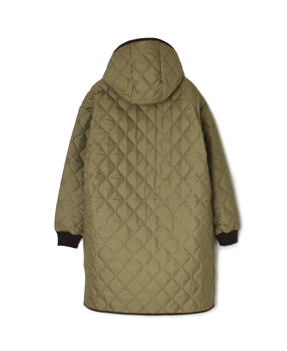NAM2562PP(コート) PLAIN POLYESTERxPLAIN POLYESTER HEAT QUILT OVERSIZED MID-LENGTH HOODED COAT WITH RIBBED CUFF