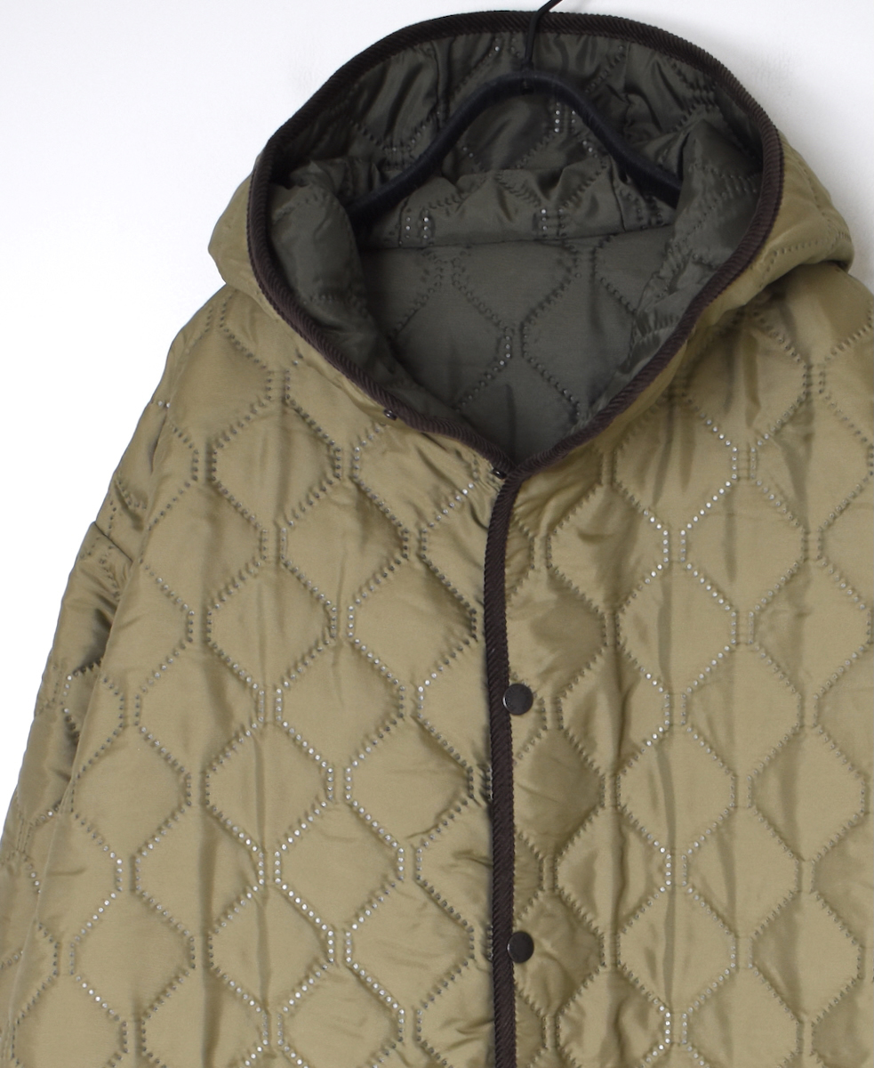 NAM2562PP(コート) PLAIN POLYESTERxPLAIN POLYESTER HEAT QUILT OVERSIZED MID-LENGTH HOODED COAT WITH RIBBED CUFF