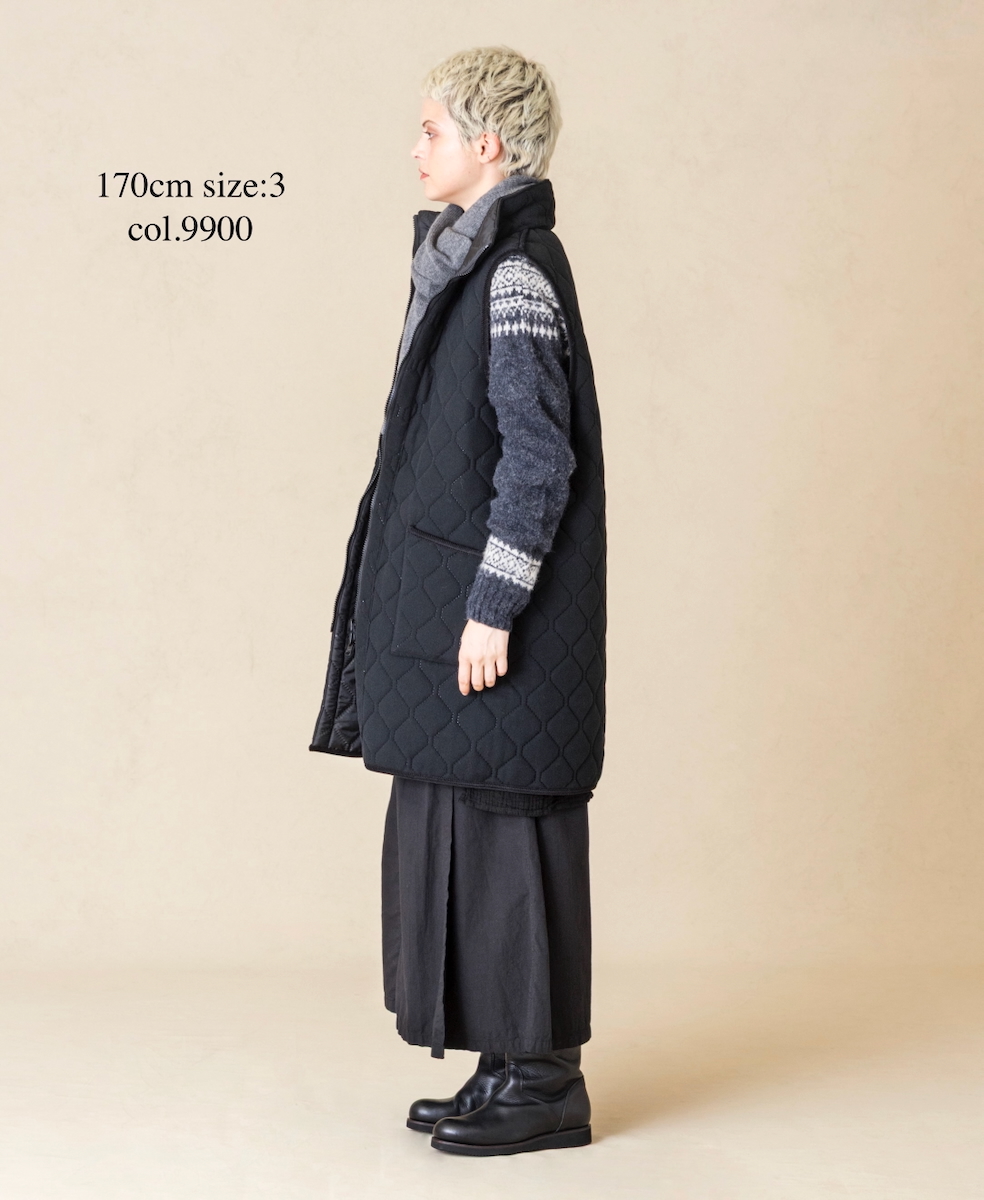 NAM2551(ベスト) PLAIN POLYESTER×FREECE HEAT QUILT HIGH-NECK FULL DOUBLE ZIP-UP REVERSIBLE LONG VEST