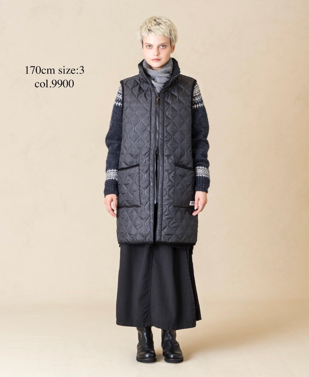 NAM2551(ベスト) PLAIN POLYESTER×FREECE HEAT QUILT HIGH-NECK FULL DOUBLE ZIP-UP REVERSIBLE LONG VEST