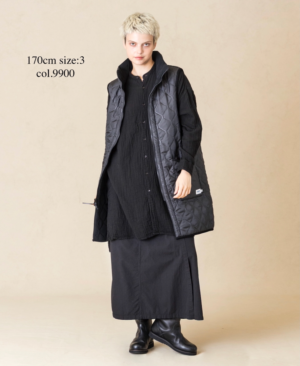 NAM2551(ベスト) PLAIN POLYESTER×FREECE HEAT QUILT HIGH-NECK FULL DOUBLE ZIP-UP REVERSIBLE LONG VEST