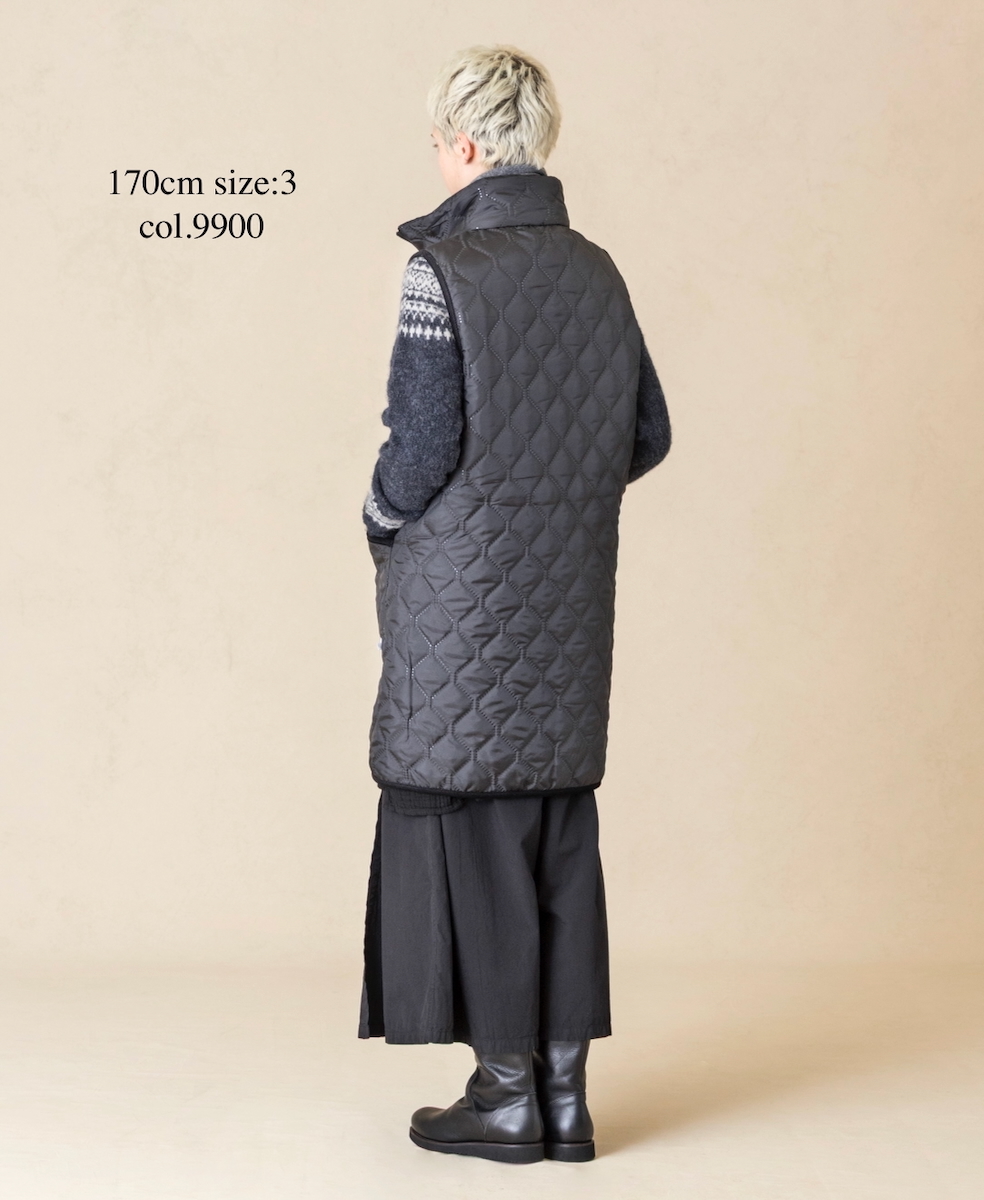 NAM2551(ベスト) PLAIN POLYESTER×FREECE HEAT QUILT HIGH-NECK FULL DOUBLE ZIP-UP REVERSIBLE LONG VEST